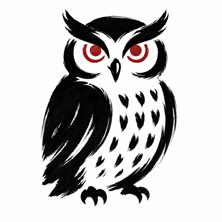 The KUON owl, perched on the notebook.